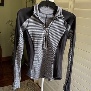 Lululemon Striped Black and Gray Quarter-Zip Pullover